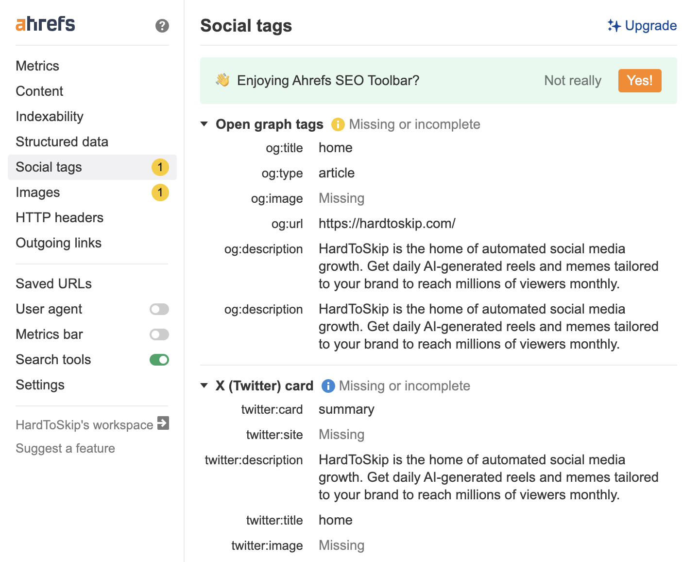 Social sharing preview after SEOWorkerAI